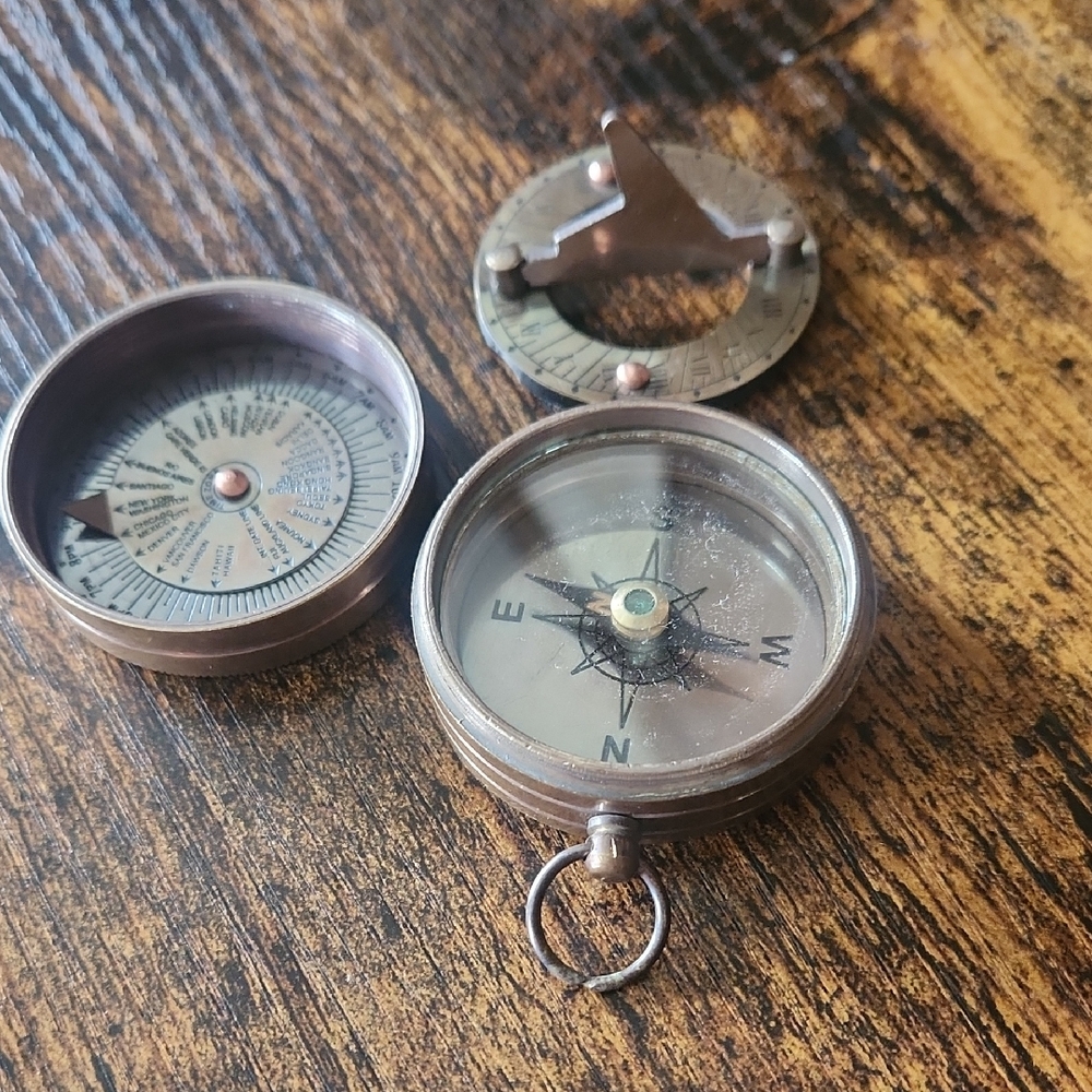 Vintage Brass Compass Set